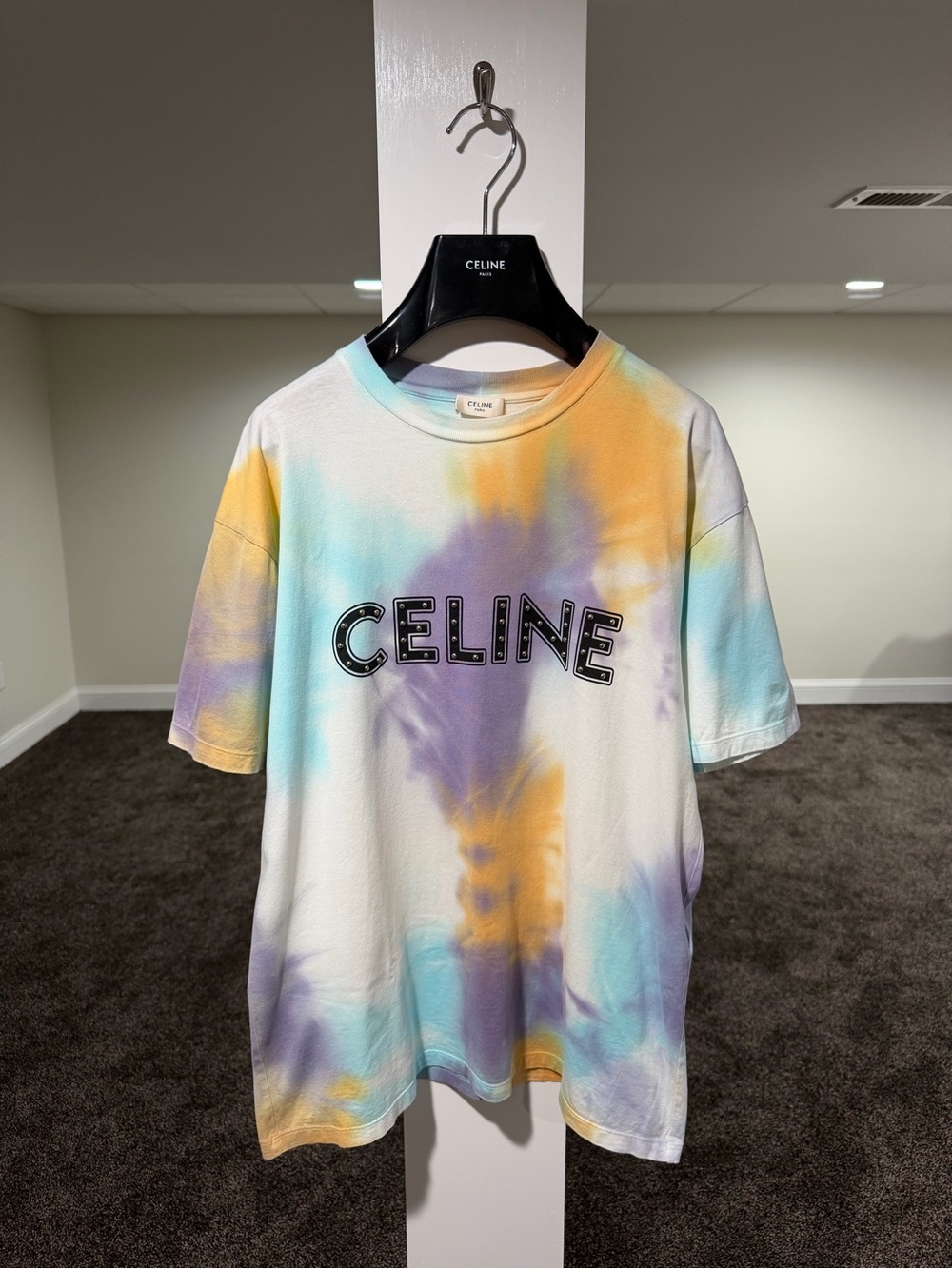 Celine x Hedi Slimane Studded Logo Tie Dye T-Shirt